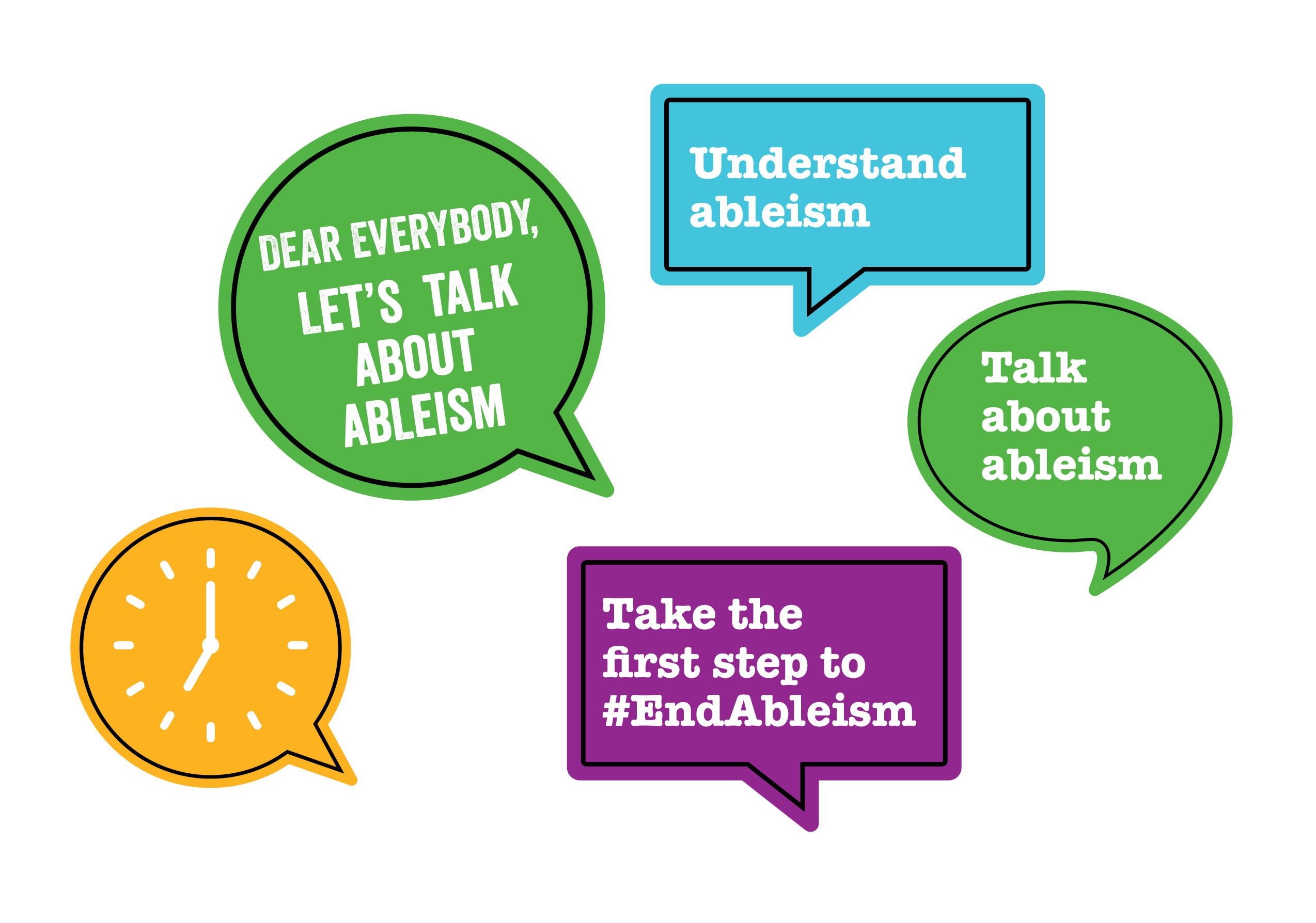 Speech bubbles with campaign messages on ending ableism